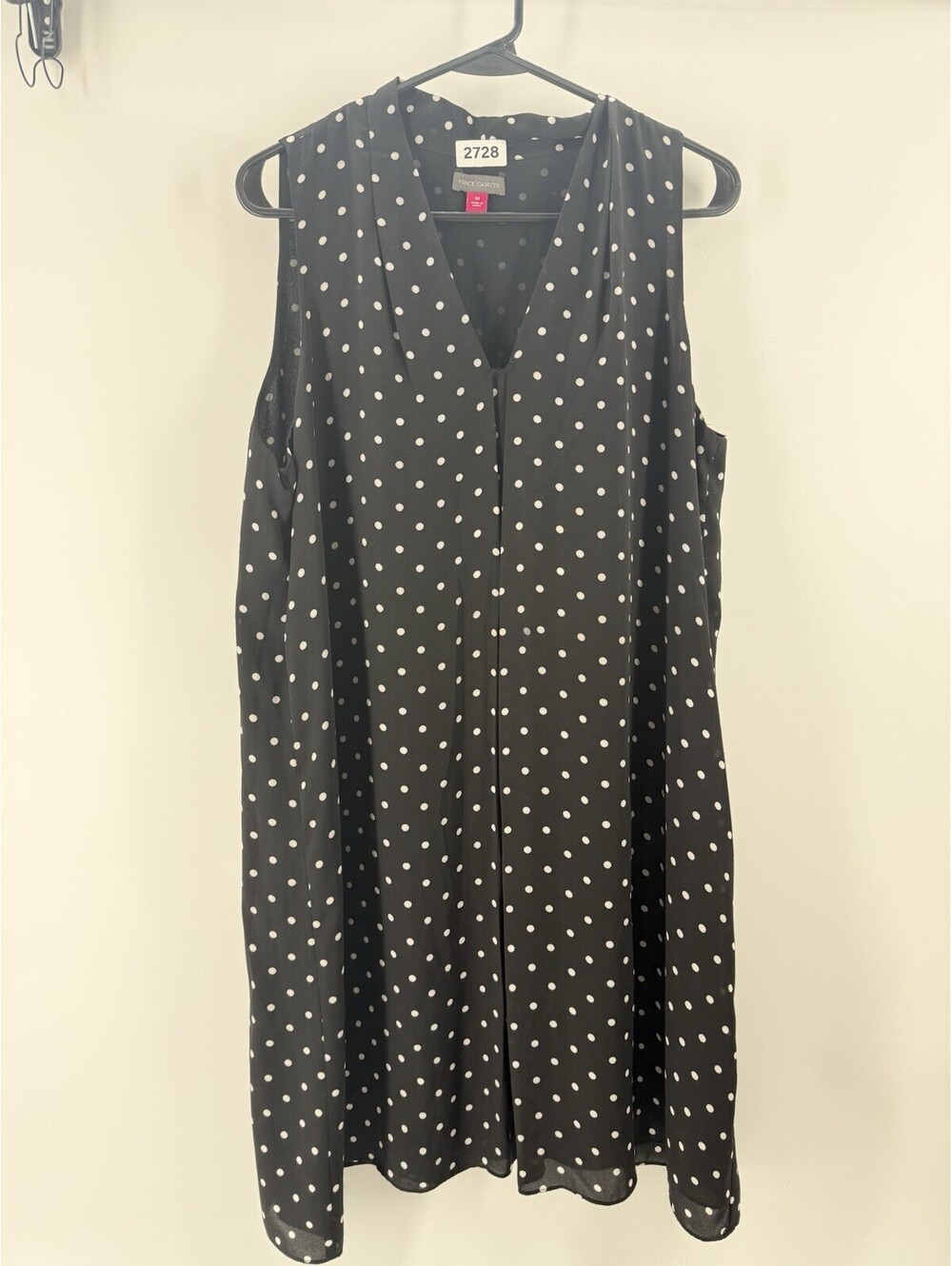 Vince Camuto Size Medium Women’s Black White Polka Dot Sleeveless V Neck Dress